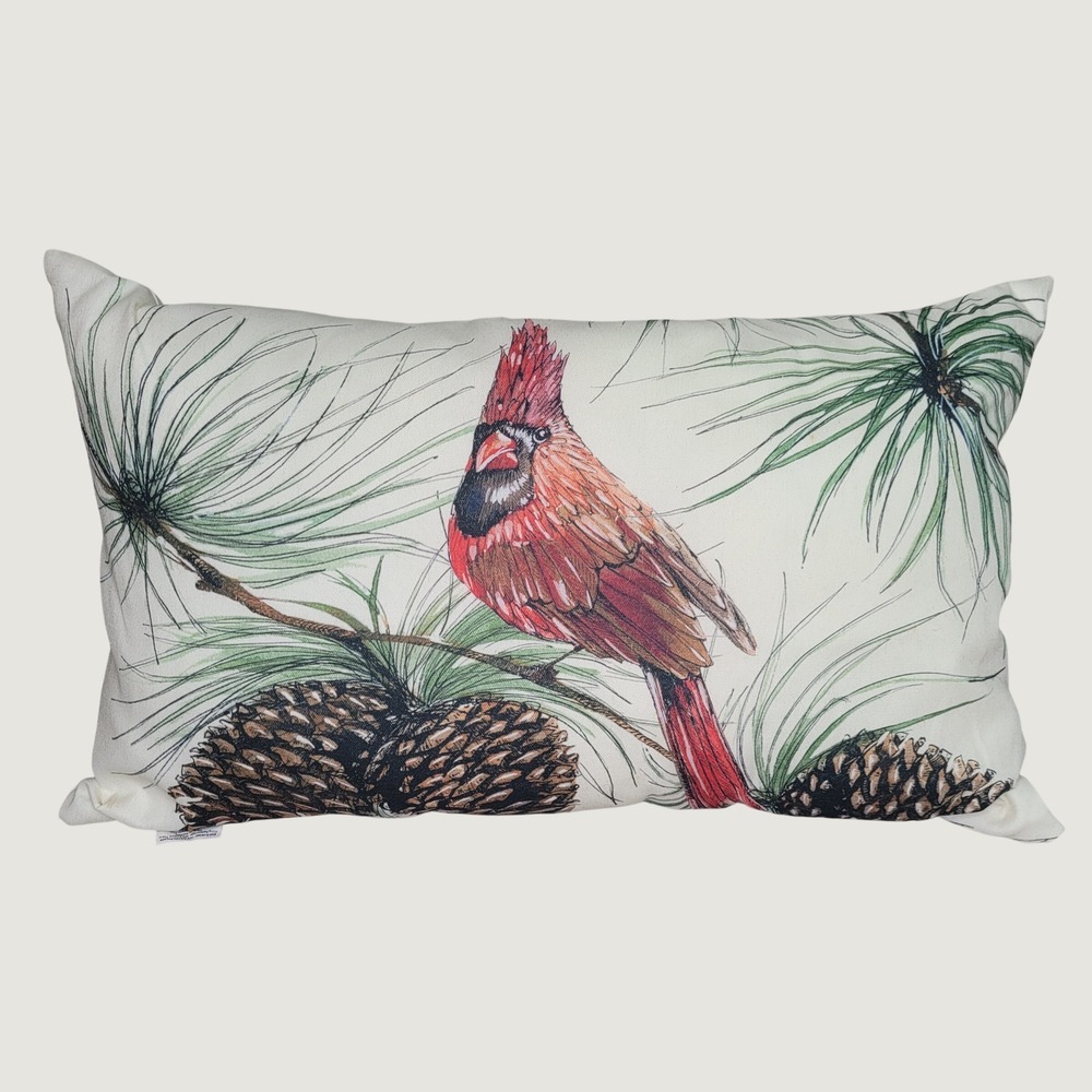 Pottery Barn Cardinal Pinecone Lumbar Pillow 16x26 Winter Christmas Decor RARE